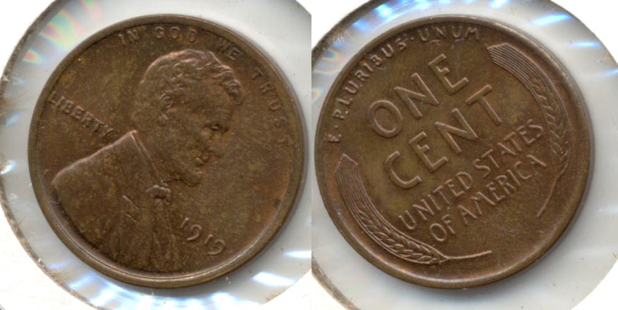 1919 Lincoln Cent MS-63 Red Brown f