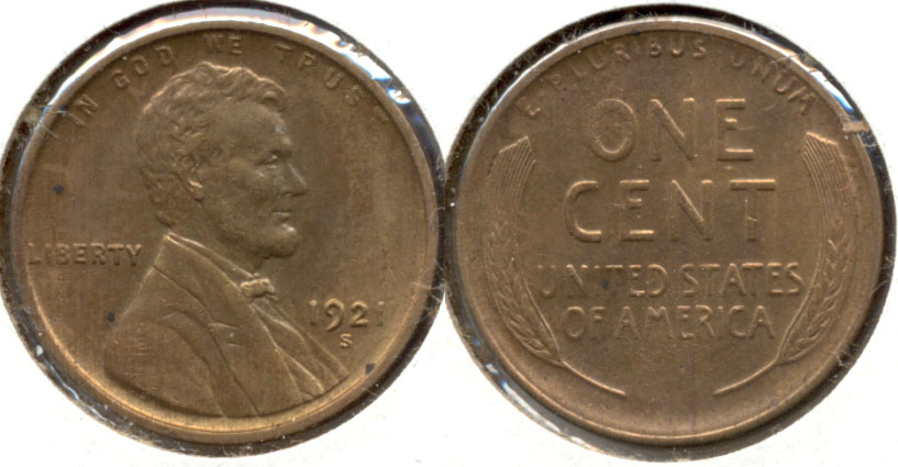 1921-S Lincoln Cent MS-63 Red Brown