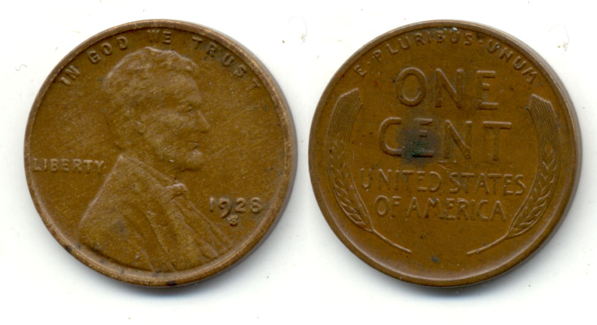 1928-S Lincoln Cent EF-45 Reverse Spot