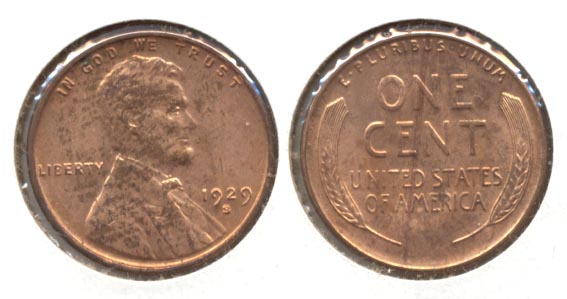 1929-S Lincoln Cent MS-60 Red Brown