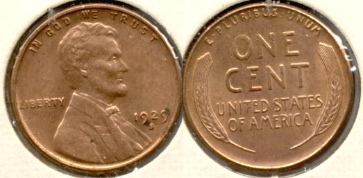 1929-S Lincoln Cent MS-60 Red Brown a