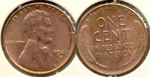 1929-S Lincoln Cent MS-60 Red Brown b