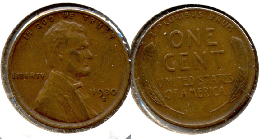 1930-S Lincoln Cent AU-50 f