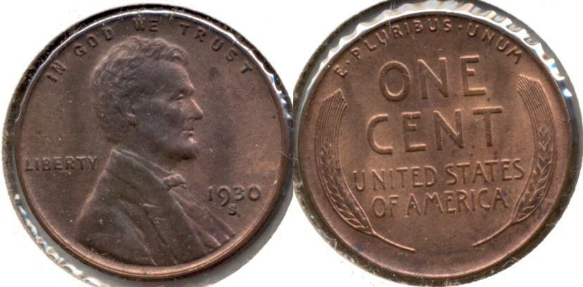 1930-S Lincoln Cent MS-63 Red Brown a