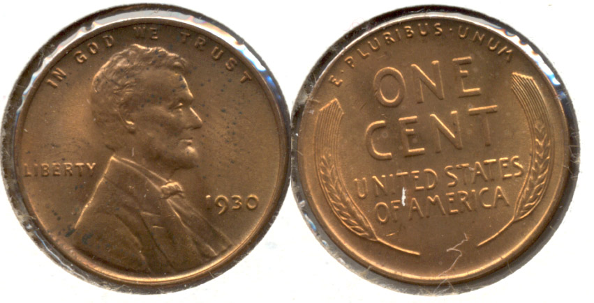 1930 Lincoln Cent MS-60 Red Brown g