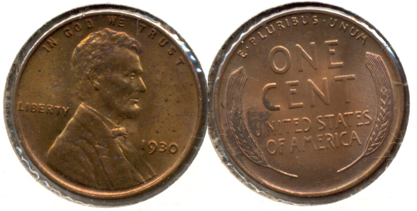 1930 Lincoln Cent MS-60 Red Brown h