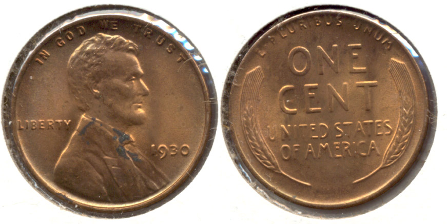1930 Lincoln Cent MS-60 Red Brown j