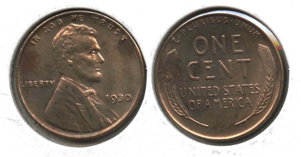 1930 Lincoln Cent MS-60 Red Brown #p