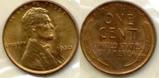 1930 Lincoln Cent MS-63 Red Brown a