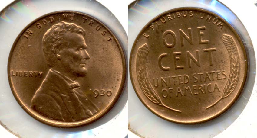 1930 Lincoln Cent MS-63 Red Brown f