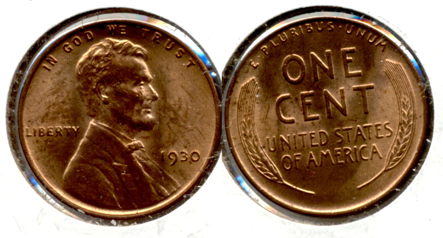 1930 Lincoln Cent MS-63 Red Brown h