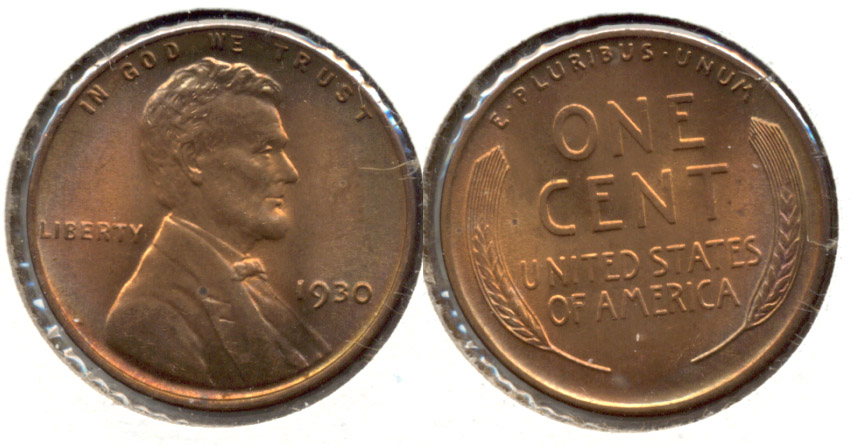 1930 Lincoln Cent MS-63 Red Brown j
