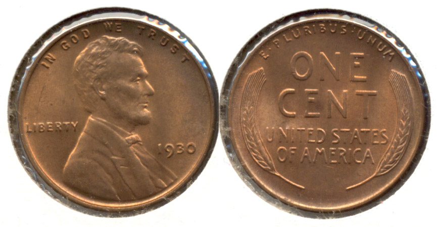 1930 Lincoln Cent MS-64 Red Brown a