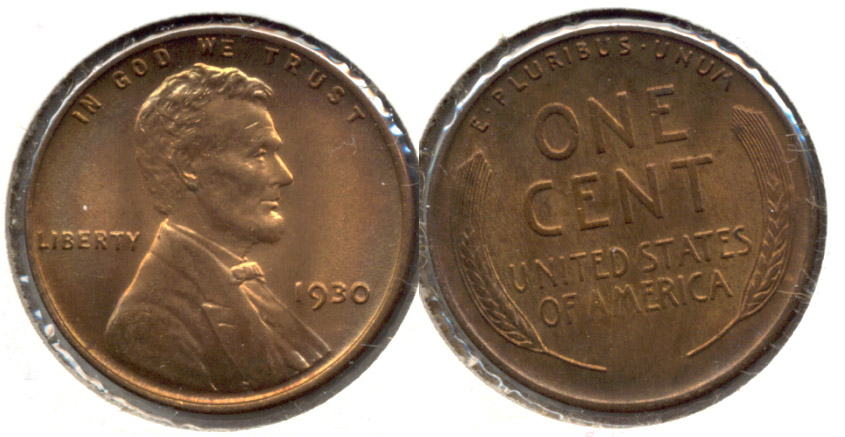 1930 Lincoln Cent MS-64 Red Brown d