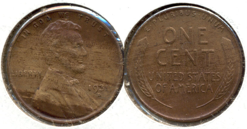 1931-D Lincoln Cent AU-50 #n Woodgrain Toning
