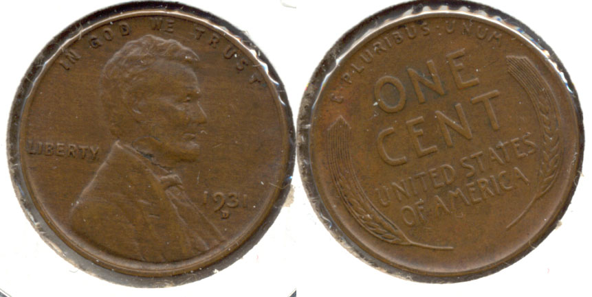 1931-D Lincoln Cent AU-55 e Planchet Flaw