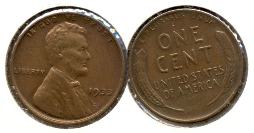 1933 Lincoln Cent AU-50 a Cleaned