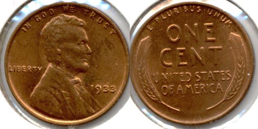 1933 Lincoln Cent MS-60 Red Brown a