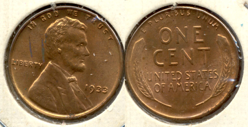 1933 Lincoln Cent MS-60 Red Brown b