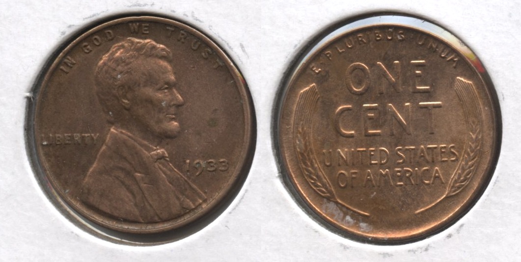 1933 Lincoln Cent MS-60 Red Brown #e
