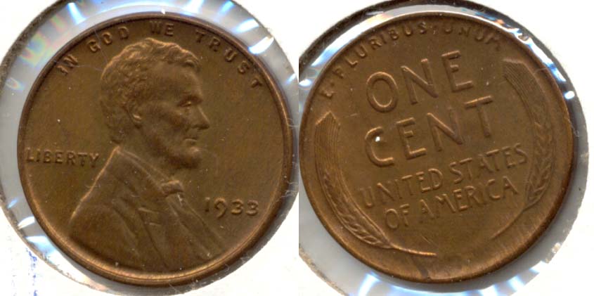 1933 Lincoln Cent MS-63 Red Brown a