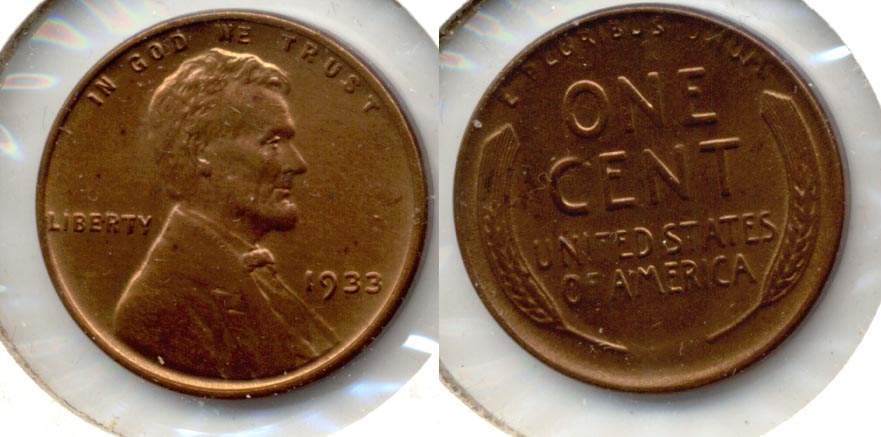 1933 Lincoln Cent MS-63 Red Brown b Cleaned