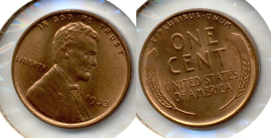 1933 Lincoln Cent MS-63 Red Brown c