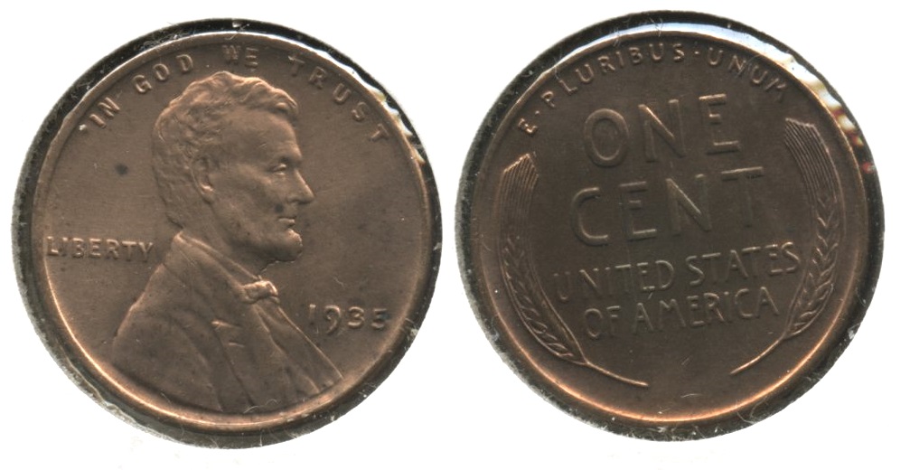 1935 Lincoln Cent MS-60 Red Brown #f