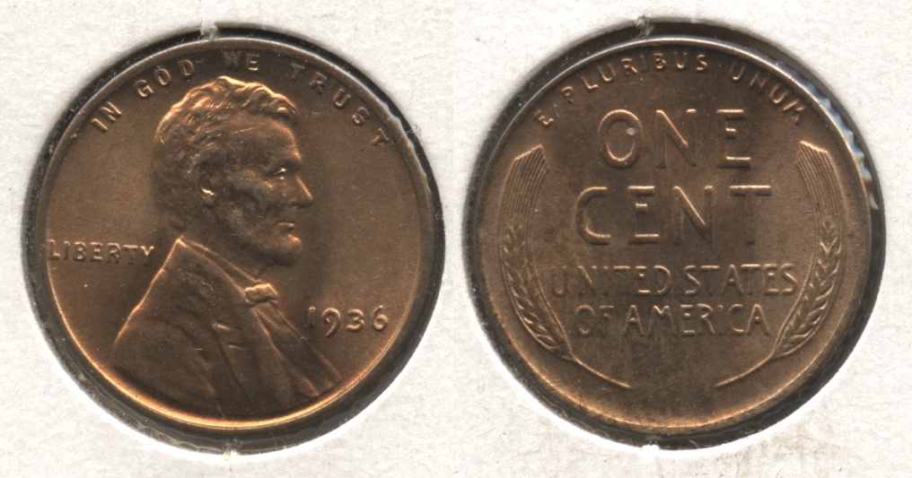 1936 Lincoln Cent MS-63 Red Brown