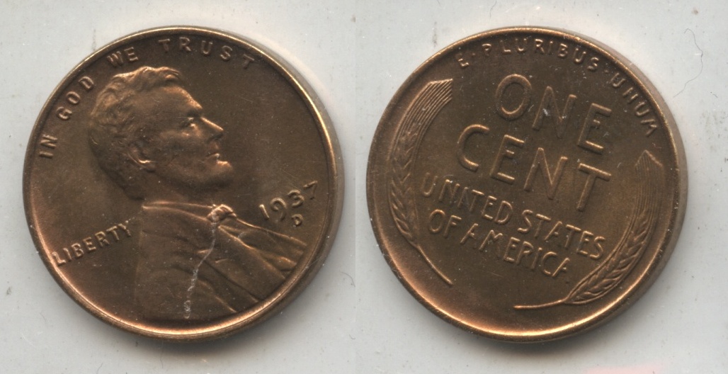 1937-D Lincoln Cent MS-63 Red Brown