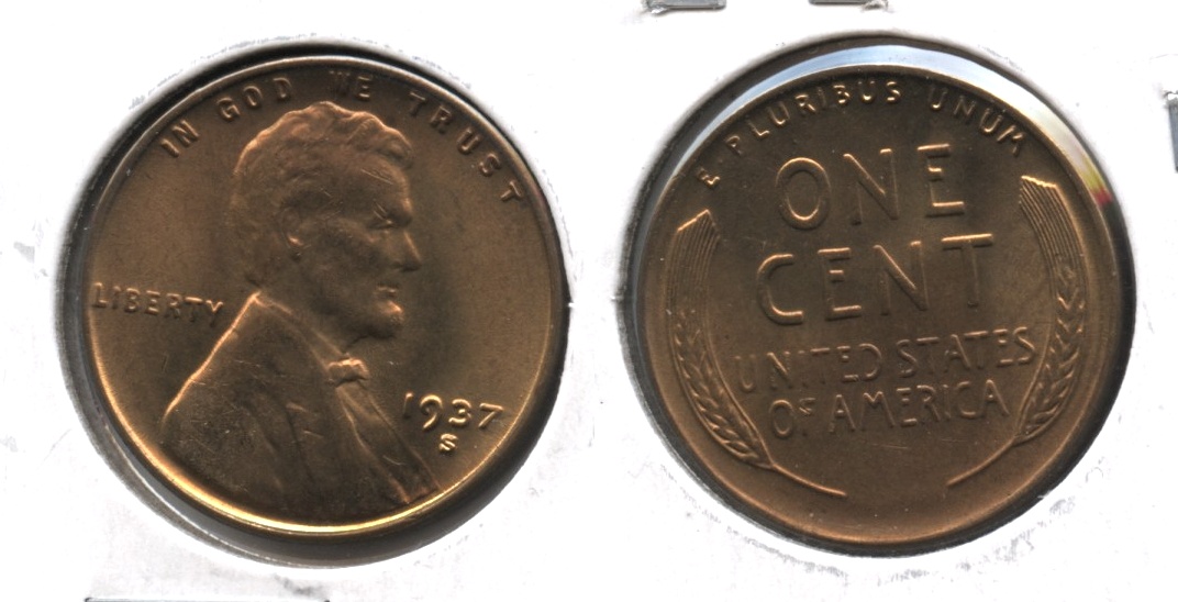 1937-S Lincoln Cent MS-63 Red Brown #b