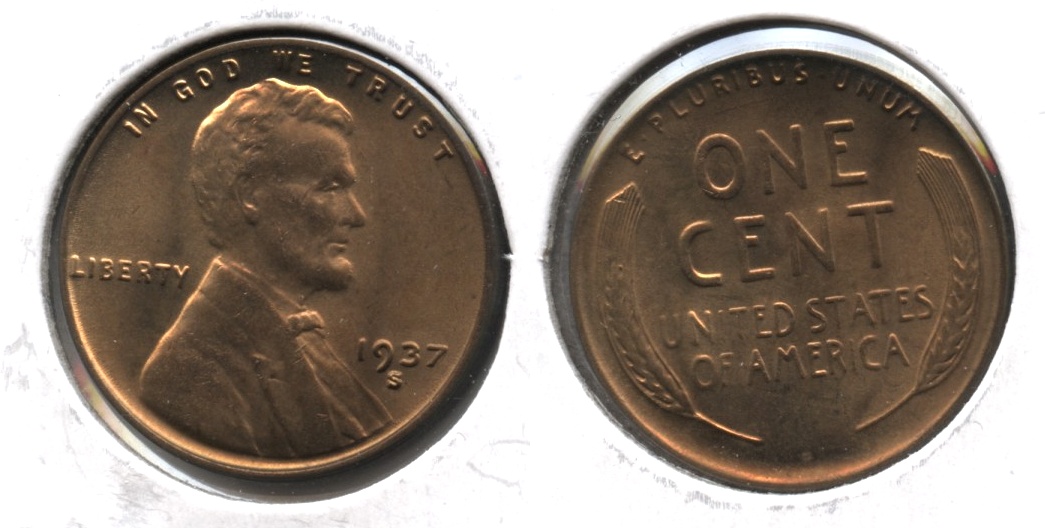 1937-S Lincoln Cent MS-63 Red Brown #c