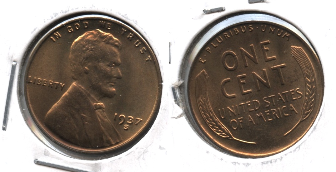 1937-S Lincoln Cent MS-63 Red Brown #d