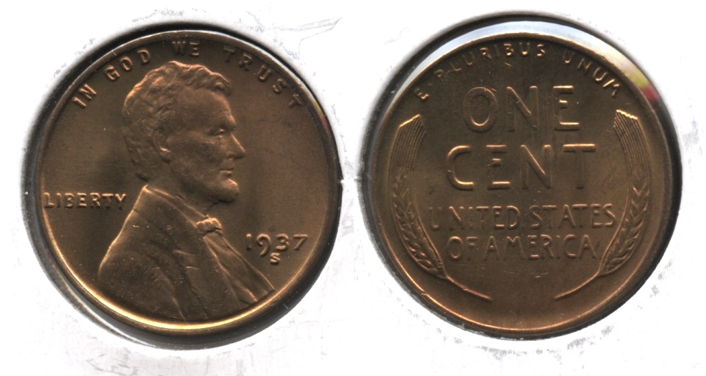 1937-S Lincoln Cent MS-63 Red Brown #e
