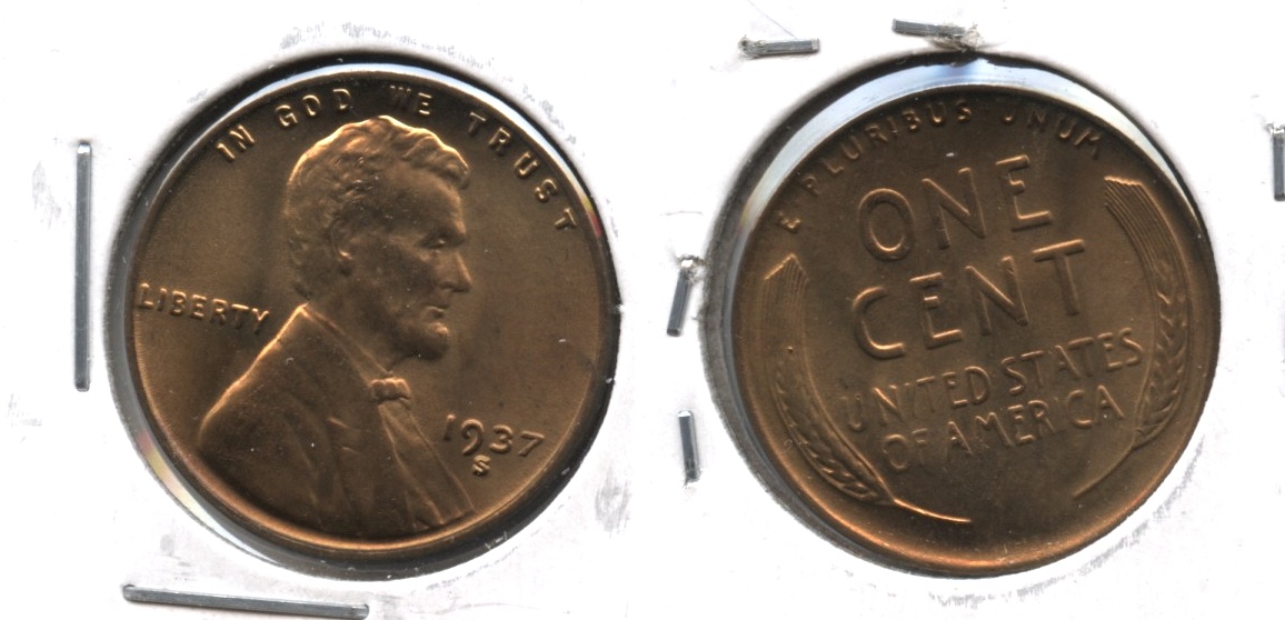 1937-S Lincoln Cent MS-63 Red Brown #h