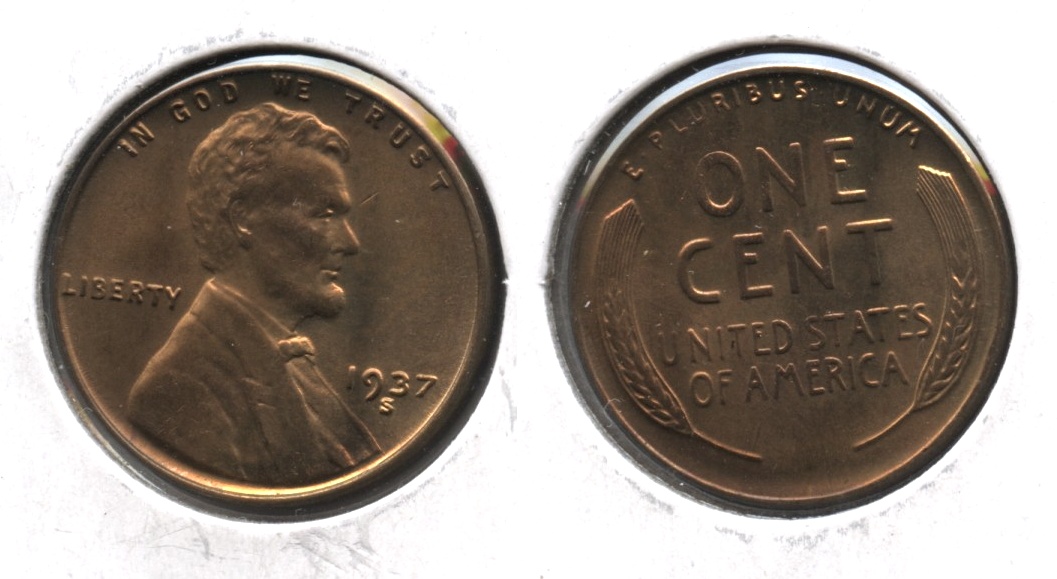 1937-S Lincoln Cent MS-64 Red Brown #c