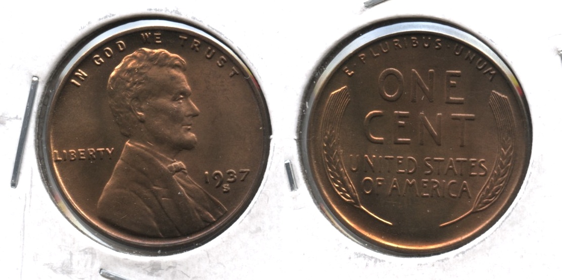 1937-S Lincoln Cent MS-64 Red Brown #e