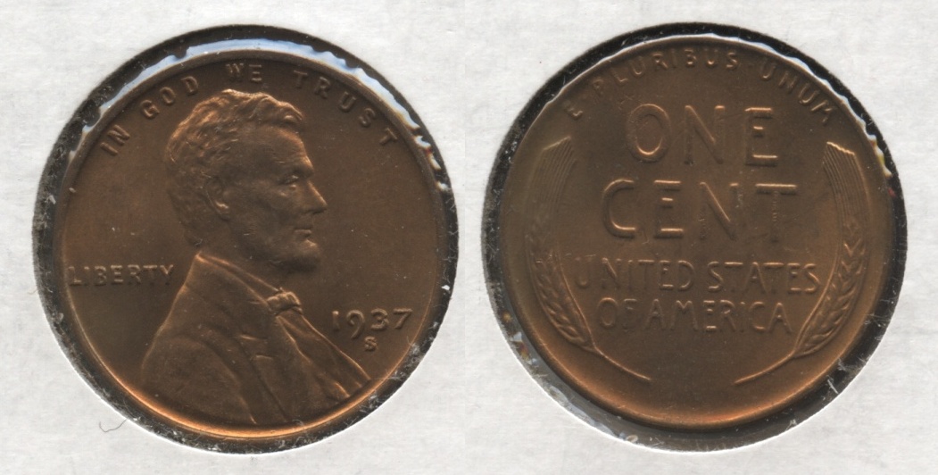1937-S Lincoln Cent MS-64 Red Brown #f