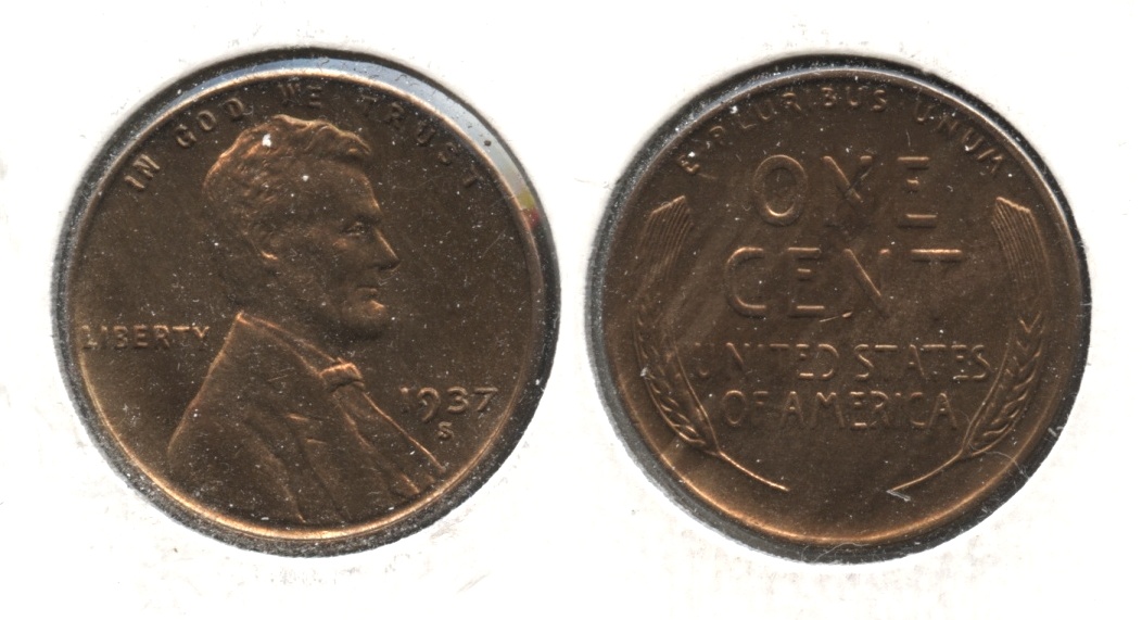 1937-S Lincoln Cent MS-64 Red Brown #h