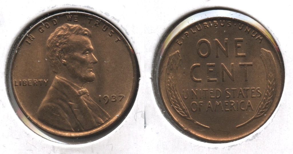 1937 Lincoln Cent MS-63 Red Brown #a