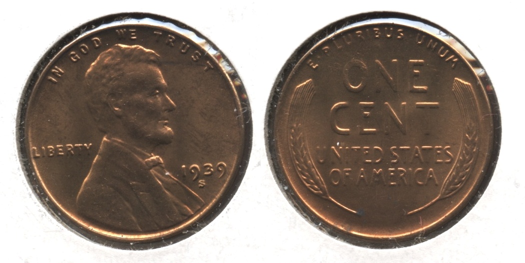 1939-S Lincoln Cent MS-60 Red #e