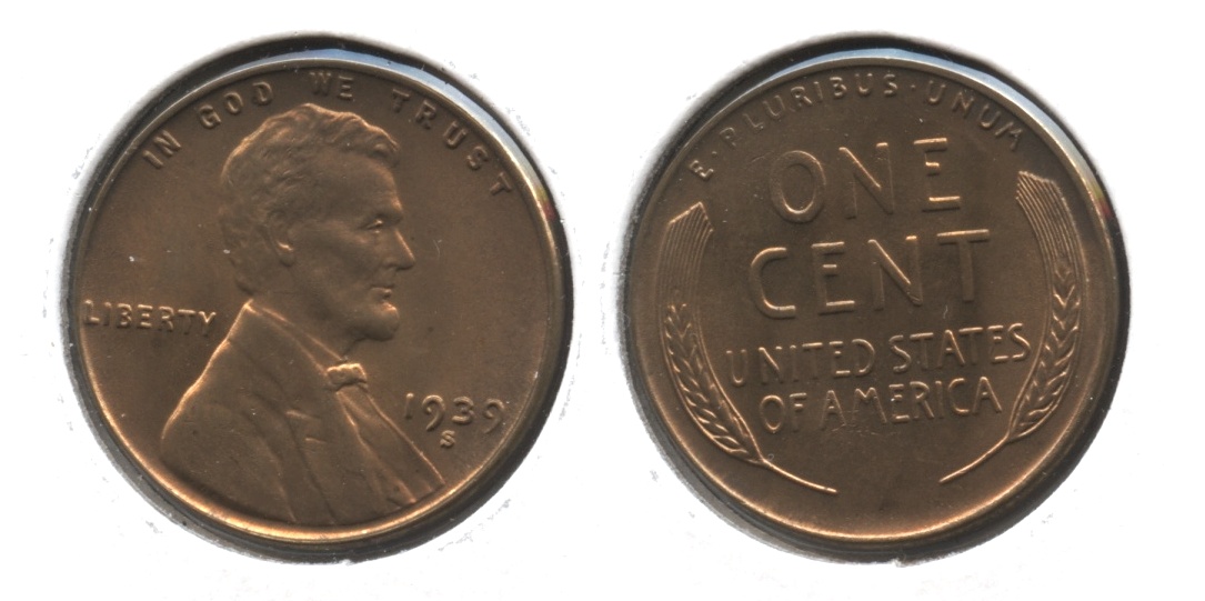1939-S Lincoln Cent MS-62 Red Brown #d