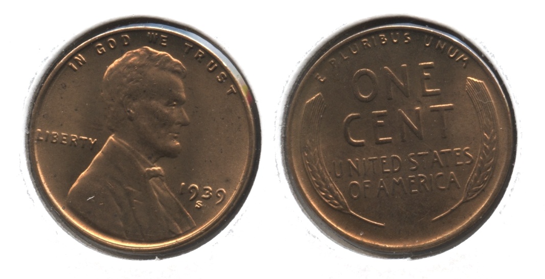 1939-S Lincoln Cent MS-62 Red Brown #f