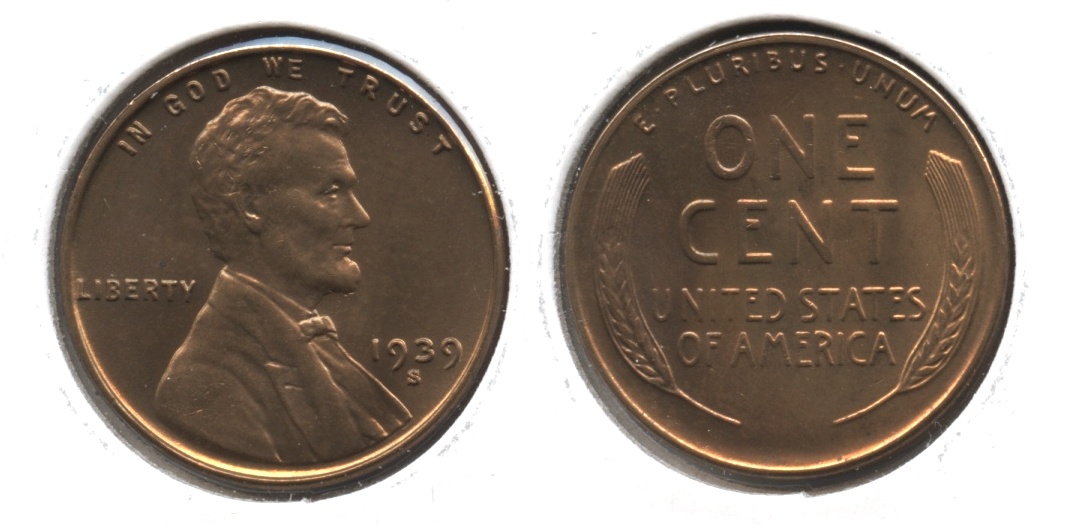 1939-S Lincoln Cent MS-63 Red Brown #m