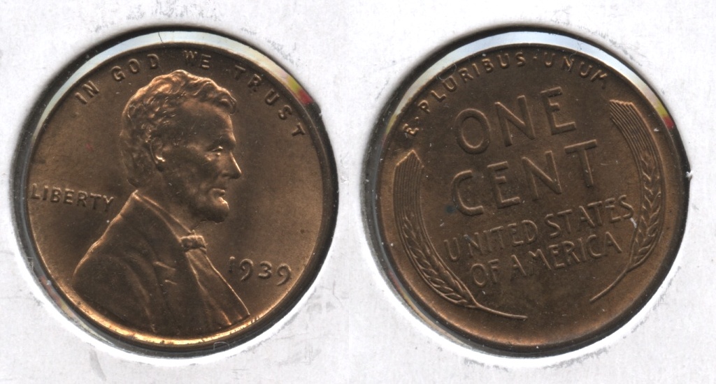 1939 Lincoln Cent MS-60 Red Brown #a