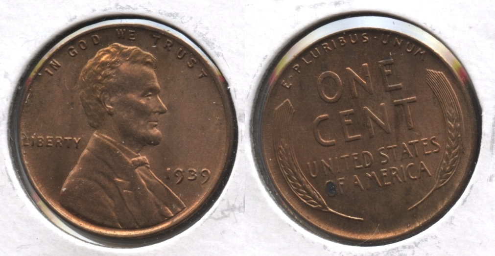 1939 Lincoln Cent MS-60 Red Brown #c