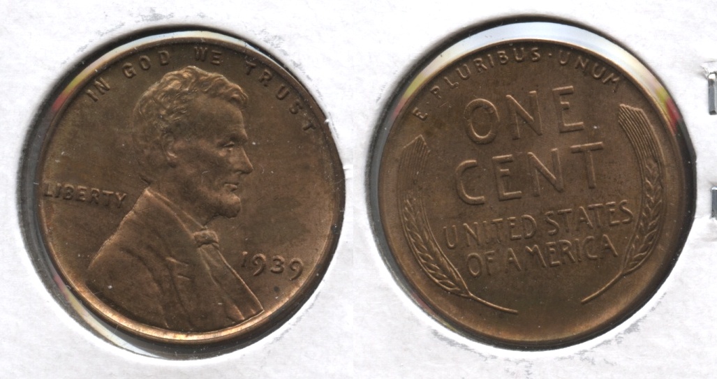 1939 Lincoln Cent MS-63 Red Brown #a