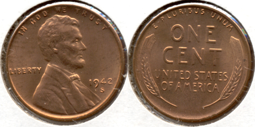 1942-S Lincoln Cent MS-61 Red