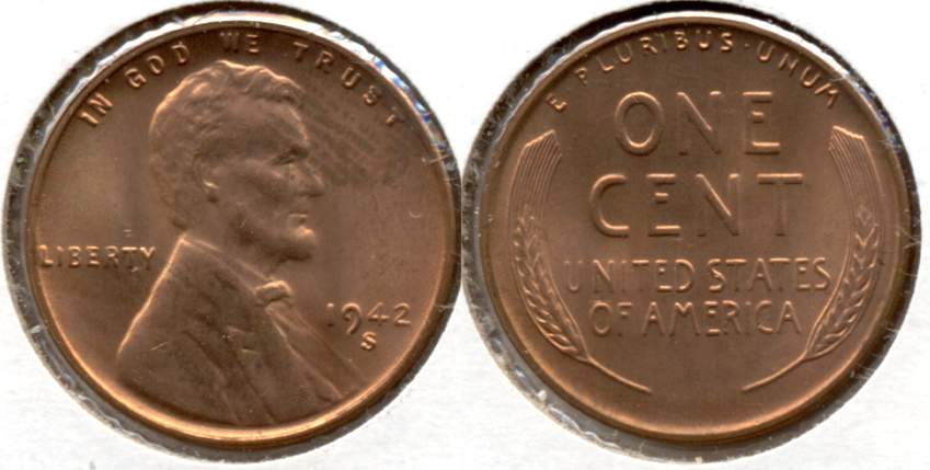 1942-S Lincoln Cent MS-61 Red a