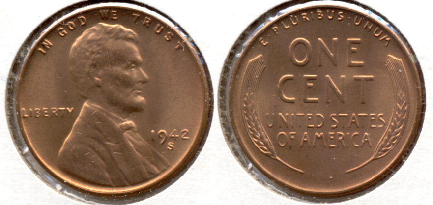 1942-S Lincoln Cent MS-61 Red c